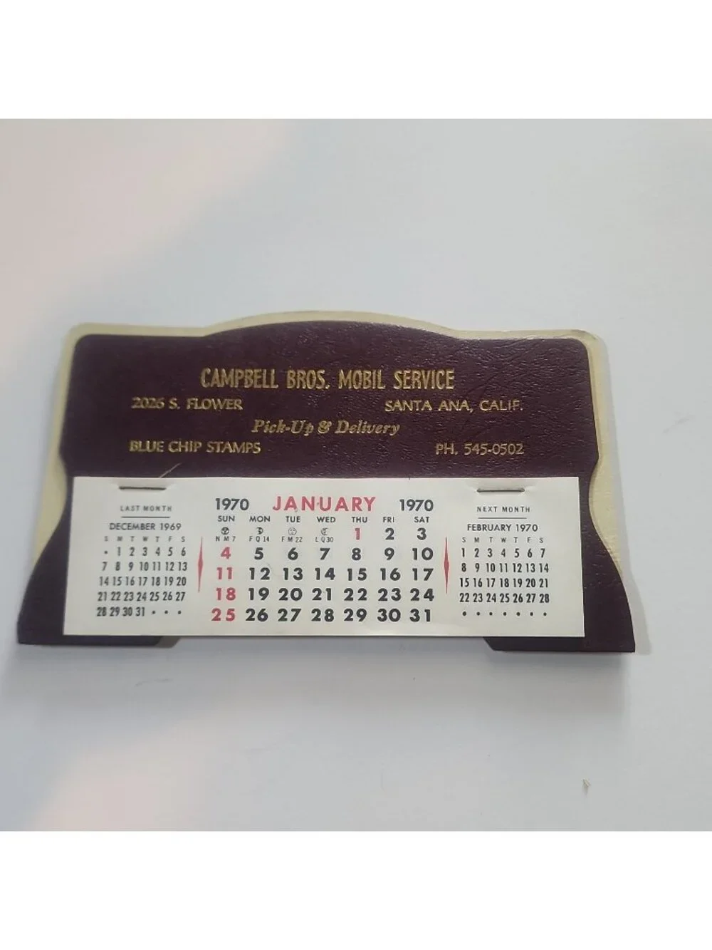 Vintage 1970 Mobil Gas Calendar Campbell Bros Santa Ana California Blue Chip...